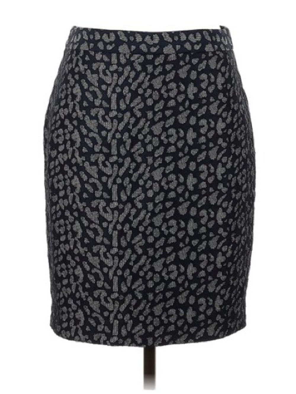 Banana Republic Navy & Silver Jacquard Midi Pencil Skirt